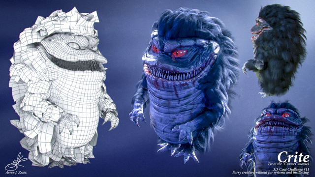 Four rendered models of a critter facing different angles.
