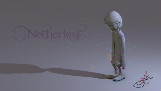 Wireframe render of the girl model with visible rig controls.