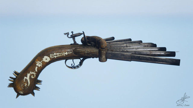 A side shot of the ducksfoot pistol.