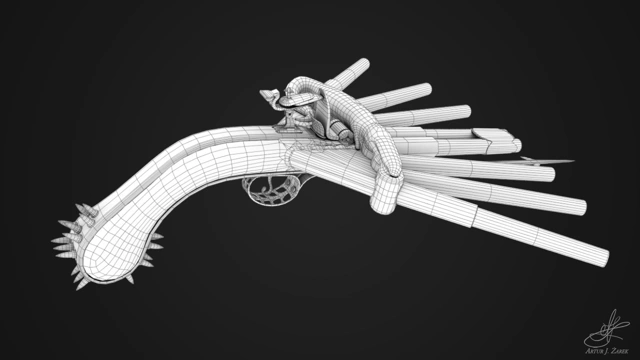 Wireframe render of pistol's right side.