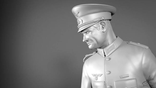 Medium close-up of the left side of Hans Kloss' sculpture.