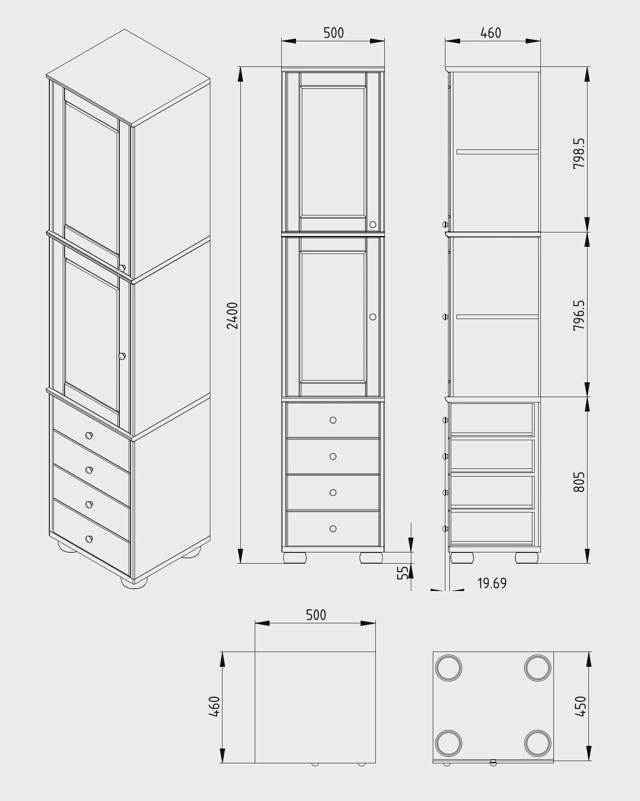FreeCAD blueprint of the furniture.