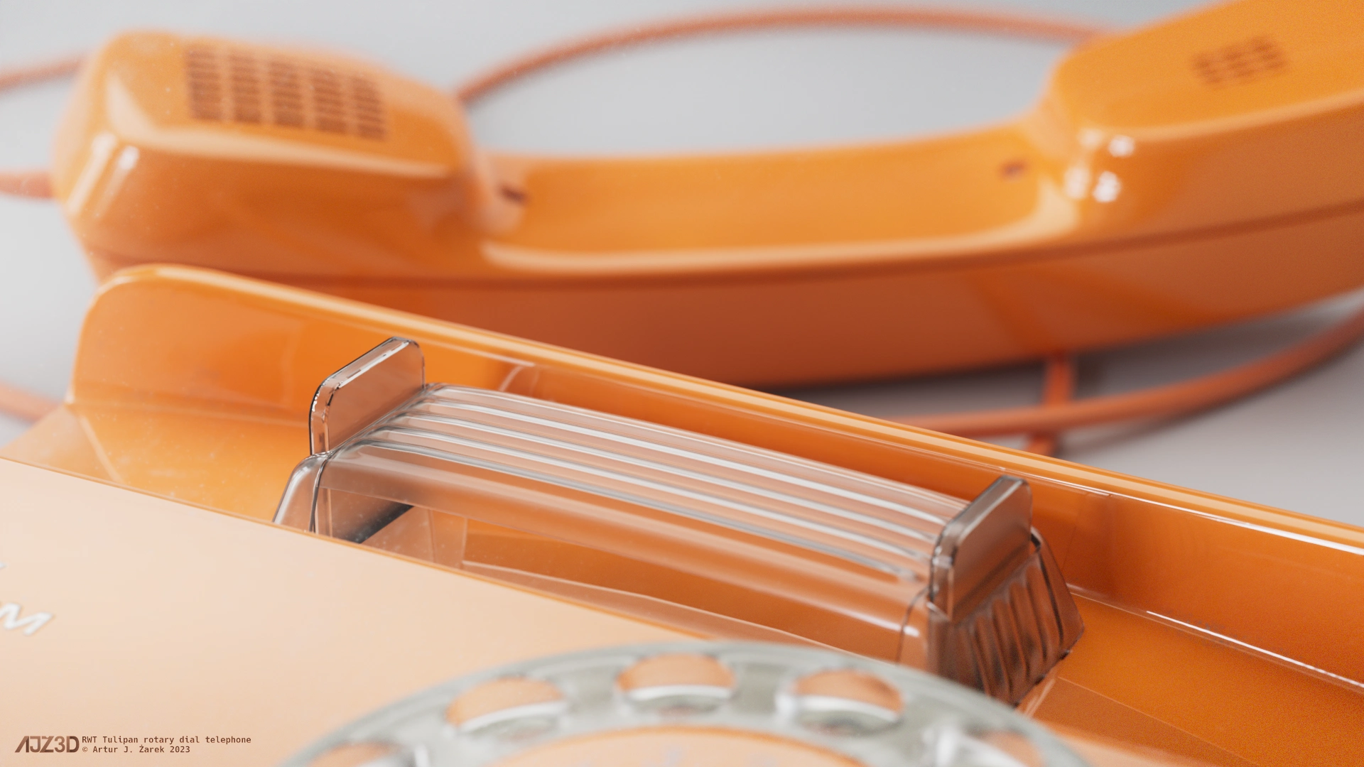 A close up on telephone's plexiglass hook.