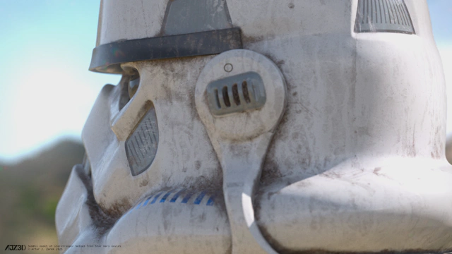 Extreme close up of lower front side of the helmet.