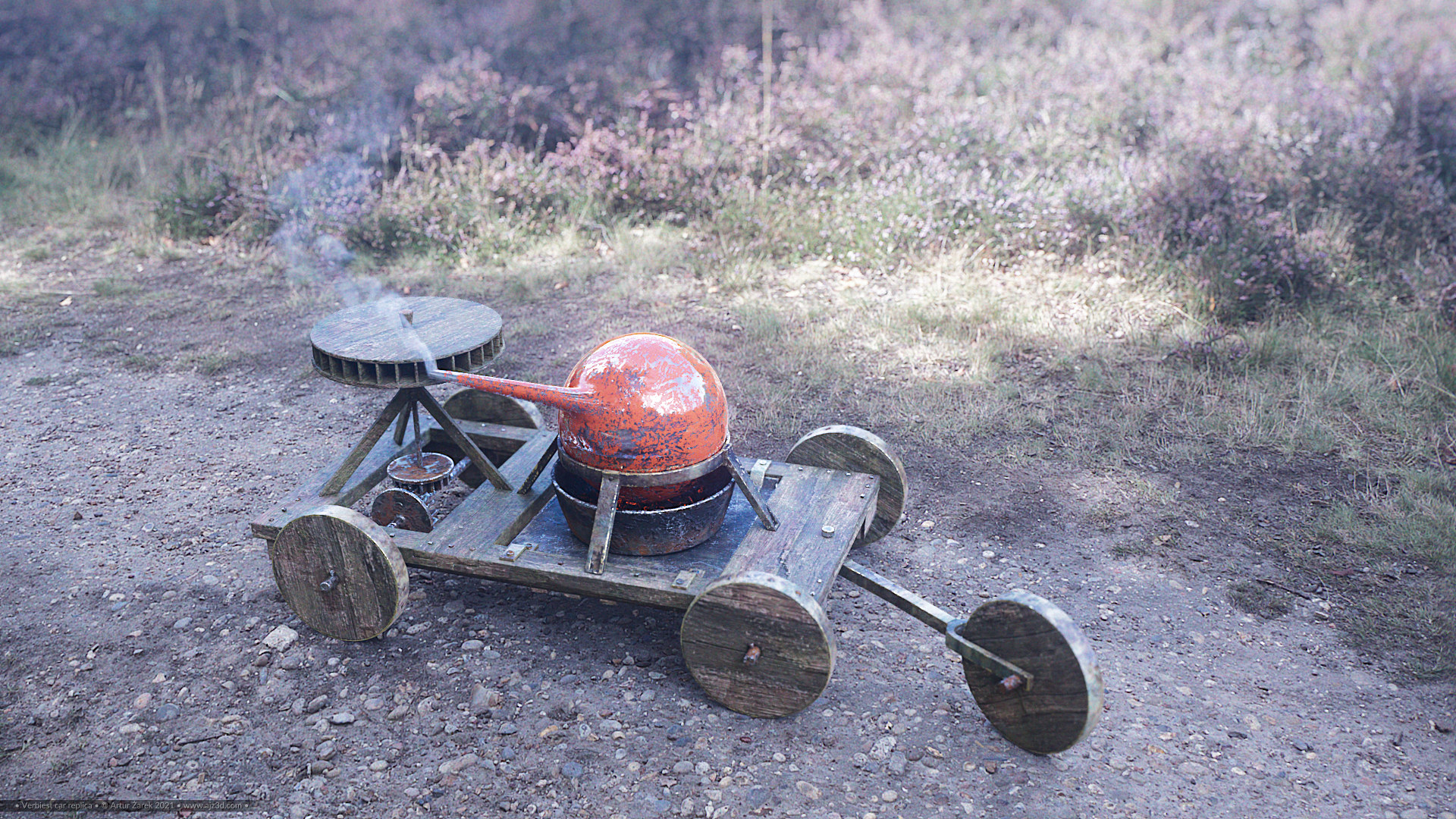 Verbiest's car standing on a dirt forest road.